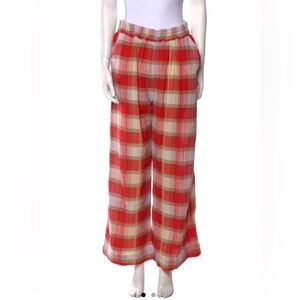 Ace & Jig Wide Leg Pants Red Plaid Print Size L